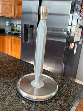 Neutral Paper Towel Holder with Brushed Silver Base